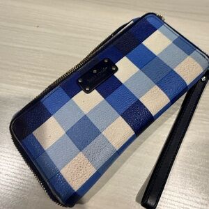 Kate Spade Navy and Light Blue Checkered Wristlet